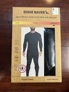 2-Piece Set Eddie Bauer Heavyweight Base Layer Crew / Pant Set Mens Large Black - Picture 1 of 16