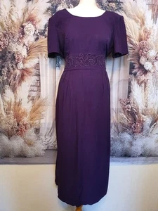 Vintage 80s John Roberts purple waist detail classic dress size 16 - Picture 1 of 6