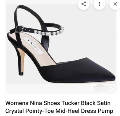 Zapatos de vestir para mujer Nina NY TUCKER-LS talla 5,5 EE. UU. negro brillo satinado con cristales Foto 1 de 4