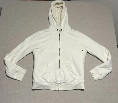Chaqueta forrada J Crew Sherpa para mujer mediana marfil con capucha cremallera completa acogedora Foto 1 de 4