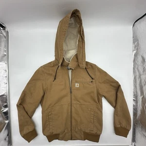 Carhartt Loose Fit Women's Medium Brown Washed Duck Sherpa Lined Hooded Jacket - Picture 1 of 11