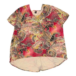 Sixteen 47 Tunic Top Size 5 32 34 36 Jersey Short Sleeve Red Paisley Dawn French - Picture 1 of 5
