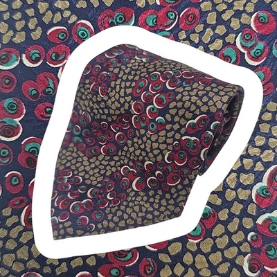 Vintage USA Christian Dior Monsieur Tie Mens Burgundy Peacock Feather Silk 58" - Image 1 of 4