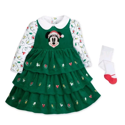 Offizielles Disney Baby Santa Minnie Mouse Urlaub Outfit Top Kleid & Strumpfhose Set