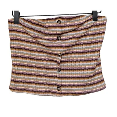 Blusa tubular American Eagle feminina M listrada roxa com nervuras botões de corte sem alças - Imagem 1 de 4
