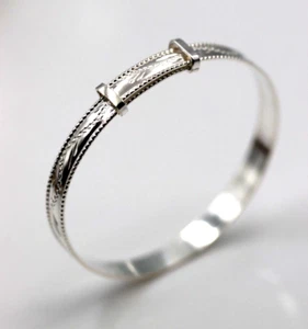 Sterling Silver 5mm Childs Rope Edge Engraved Expanding Bangle-Free Express Post - Picture 1 of 8