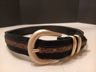 Black Leopard Print Belt Women’s gold buckle size 28-31 - Image 1 of 4