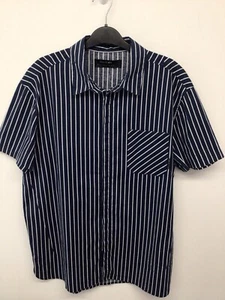 Religion Mens Shirt Short Sleeves Size Xl 44 In Chest Blue White Stripe Cotton - Picture 1 of 10