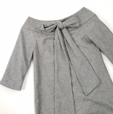  Vestido Loeffler Randall Shift Gris Lana Mezcla Seda Lazo Trasero Talla 2 Foto 1 de 4