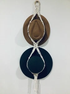 CLEARANCE - QLD made -compact DOUBLE Macrame HAT holder hanger - CREAM/NATURAL - Picture 1 of 4