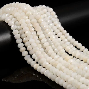 Natural White Rainbow Moonstone Faceted Rondelle Beads Size 6x8mm 15.5'' Strand - Picture 1 of 2