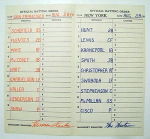 NY Mets 1965 Shea Stadium Lineup Card Wes Westrum signed replaced Casey Stengel - Picture 1 of 3