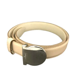 Salvatore Ferragamo Gancini Patent Leather 80cm Women's Belt Beige/6BD0086 - Picture 1 of 8
