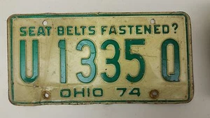 1974 OHIO Seat Belts Fastened? License Plate U 1335 Q - Picture 1 of 1