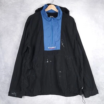 Chaqueta Pullover Stussy International 1/4 Cremallera Para Hombre XL Azul Negro Con Capucha Y2K Foto 1 de 4