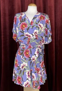 NWT L*Space Purple Red Floral Wrap Tie Waist V Neck Mini Dress - Large / $125 - Picture 1 of 8