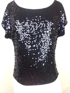 Womens Blue Sequin Top Small Evening Party Pullover Stretch - Bild 1 von 6