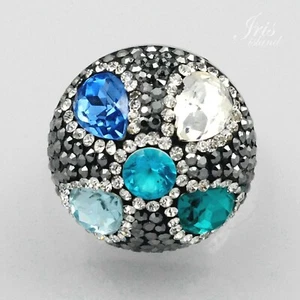 7.5 Made With Bule Swarovski Crystal 925 Sterling Silver Cocktail Ring Blue 057 - Picture 1 of 6