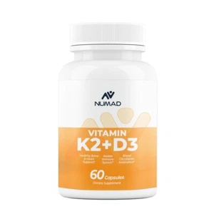 NUMAD K2+D3, Vitamin K2 (MK-7) + D3 with BioPerine & Calcium 60Capsules - Picture 1 of 2