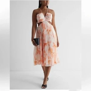 Vestido midi Express floral con cuello en V recorte L - Imagen 1 de 6