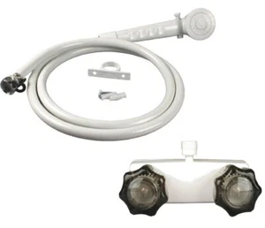 RV/Mobile Home White Shower Faucet with Smoke Handles and Hand-Held Shower Co... - Picture 1 of 1