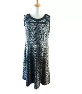 Lane Bryant Leopard Print A-Line Dress Size 14 Faux Leather Trim Black White New - Picture 1 of 12
