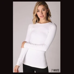 New White Soft and Stretchy Long Sleeve Crew Neck Top - Picture 1 of 1