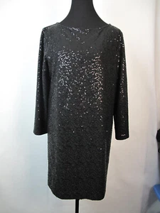 Tahari  Sequin black cocktail party dress Sz L  Long sleeve  - Picture 1 of 9
