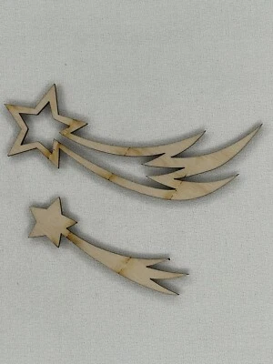 Corte láser personalizado sin terminar forma de estrella fugaz con inserción recorte artesanal de madera Foto 1 de 2