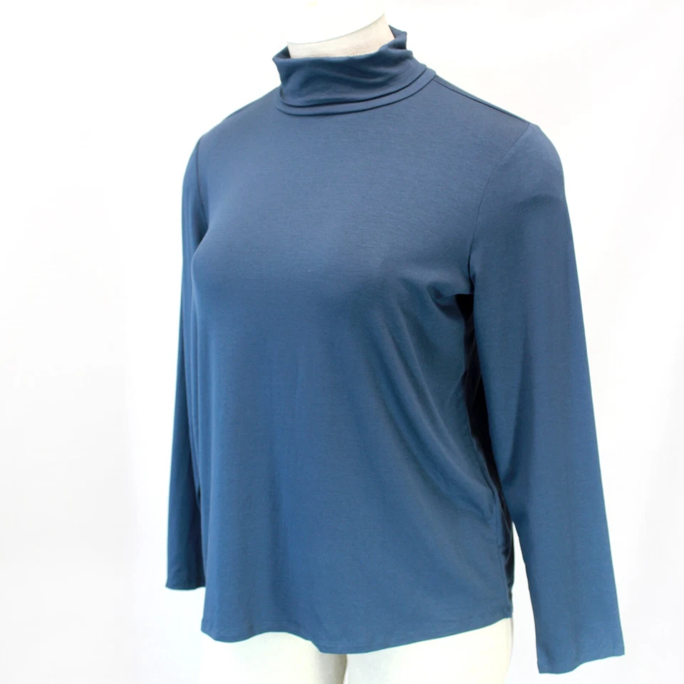 Blusa Camiseta Top Eileen Fisher Talla Grande Ocean Jersey Cuello Tortuga Manga Larga 1X Foto 1 de 4