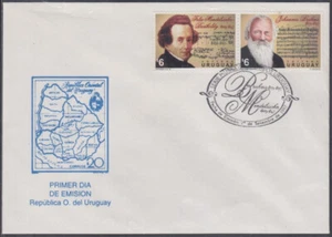 URUGUAY Sc # 1678 FDC SET of 2 FELIX MENDELSSOHN BARTHOLDY and JOHANNES BRAHMS - Picture 1 of 1