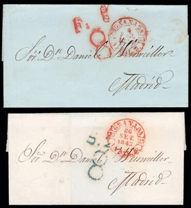 Granada - Prefilatelia - PE 28R - Lote de 2 envueltas a Madrid + porteo distinto - Imagen 1 de 1