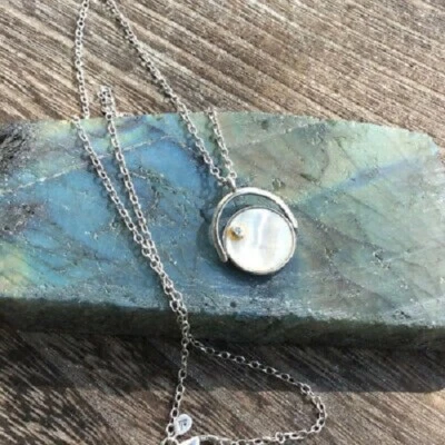 Collar Silpada N2722 Flip of a Coin madreperla circonita cúbica plata de ley Foto 1 de 4