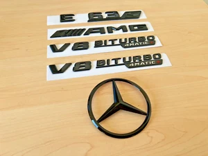 Gloss Black E63S AMG V8 BITURBO 4MATIC+ Star Trunk Emblem Badge W213 2016-2023 - Picture 1 of 3