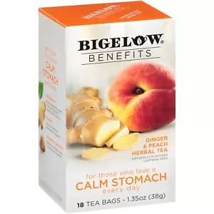Bigelow Benefits Ginger & Peach Herbal Tea Bags, 18 Count - Picture 1 of 12