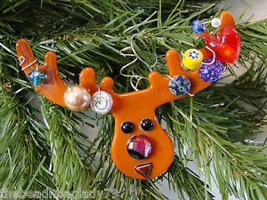 ¡NUEVO SUZ! "ADORNO COLGANTE DE VIDRIO ""ALCE DE NAVIDAD"" #03 - FIRMADO, HECHO A MANO EN EE. UU.! - Imagen 1 de 4
