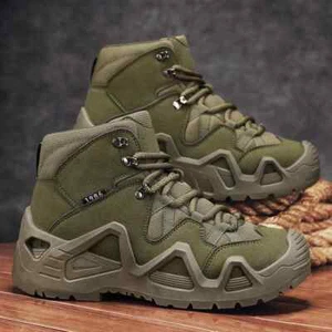 Men's Hiking Boots Outdoor Hiking Anti Slip Training Work Shoes Green Thick Sole - Picture 1 of 27