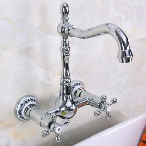 Chrome Brass Bathroom Basin Sink Faucet Dual Handles Mixer Tap Wall Mount wnf966 - Picture 1 of 6