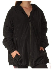 New DKNY Womens Smocked Hood Windbreaker With Cinched Hem, Black, Medium - Picture 1 of 1