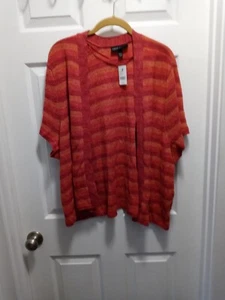 Cardigan Lane Bryant rosso a righe arancione 26/28 nuovo con etichette - Foto 1 di 3