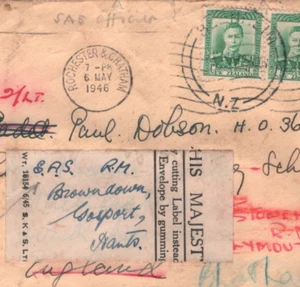 NEW ZEALAND Cover GB *SAS OFFICER* RM 1946 Forwarded GOSPORT Naval KA135 - Picture 1 of 10