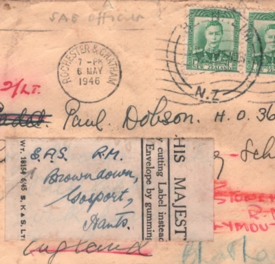 NUEVA ZELANDA Cubierta GB *OFICIAL SAS* RM 1946 Reenviado GOSPORT Naval KA135 Foto 1 de 4