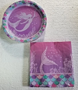 Pink Mermaid Party Set Plates & Napkin Mermaids Any Occasion SHIPS FREE - Picture 1 of 5