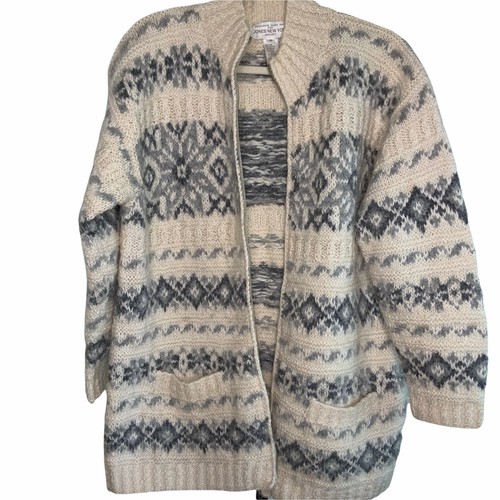 OFF WHITE Cappotto maglione donna mohair e lana Jones New York taglia M zip grigio panna