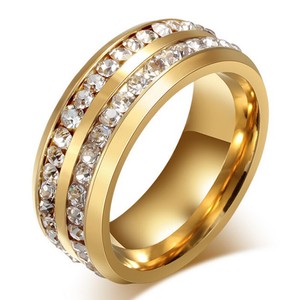 Big Deluxe Full Crystal Gold Band Ring Jewelry for Womens Mens Wide 8mm Size 7