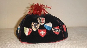 OLD SWISS SWITZERLAND HAT 24 CANTONS FLAGS HAND STITCHING EMBROIDERY SOUVENIR - Picture 1 of 12
