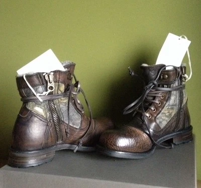 COLECCIÓN ITALIA UGG Bota de Motociclista de Combate de Cuero de Piel Calvina con Cordones *6 Foto 1 de 4