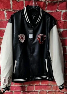 True Religion Varsity Jacke Herren Gr. XL Schwarz Winter Weiß Brandneu mit Etikett - Bild 1 von 6
