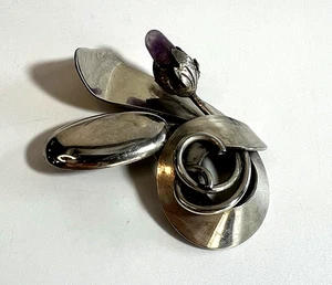 Broche Prendedor Vintage México Flor Amatista Plata Esterlina Damasco Gallegos? 28 g - Imagen 1 de 5