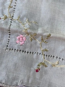 Vintage Handkerchief Embroidered Cotton Hanky White Crocheted Border - Picture 1 of 3